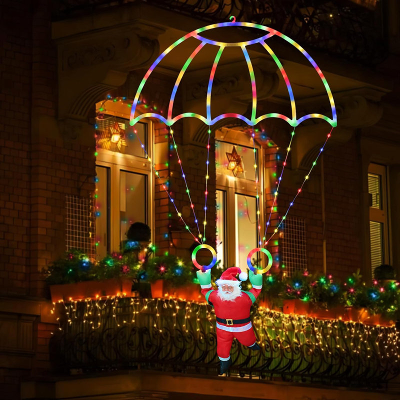 The Holiday Aisle Christmas Decorations Outdoor 2.3FT Christmas Parachute Lights With Santa Claus Waterproof 8 Modes Hanging Multicolor Xmas Lights Holiday Decorative Lighting For Indoor Eave Balcony ...